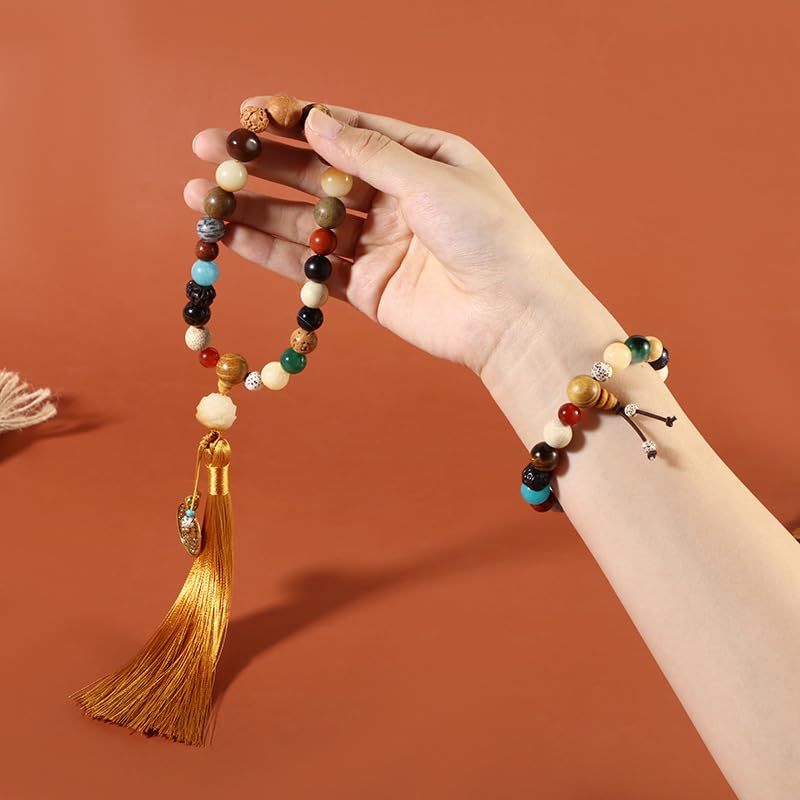 Amazon｜灵隐寺庙十八籽菩提念珠手串男18子多宝佛珠手链女流苏