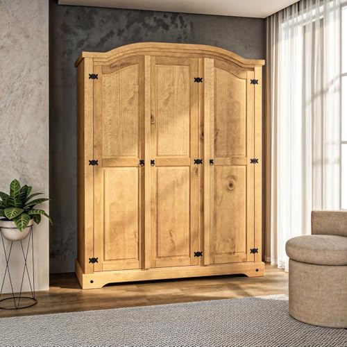 Image of Corona 3 Door Arch Top Wardrobe Solid Mexican Pine for Bedroom
