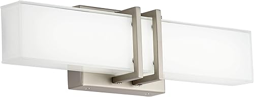 Miniatura 2 de Possini Euro Design Exeter - Lámpara de pared moderna Art Deco LED de níquel cepillado de metal plateado de 17 pulgadas de ancho, rectangular,