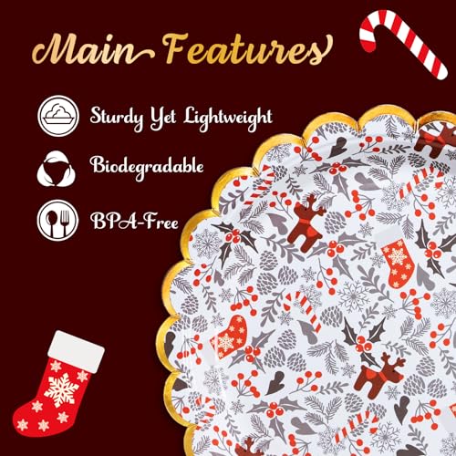 Image of Confettiville Christmas Paper Plates, 50-Count Disposable Christmas Dinner Plates, Scalloped Gold, Party Supplies
