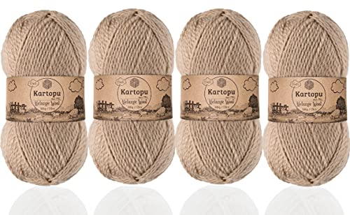 Kartopu Melange Wool,Wool Knitting Rope (4Balls) Each Skein(Ball) 3.53 Oz (100g)It is Very Soft and Gives an Amazing Woolly Feeling to Your Knit Pieces (Beige 880)