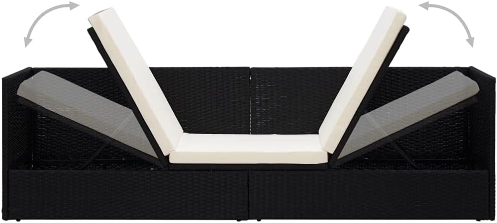 Patio Bed with Cushion & Pillows,Outdoor Lounge Chairs,Outdoor Daybed,Sunbathing Chair,Outdoor Sofabed,Sun Lounge Bed,Easy to Assemble,Both Sides Adjustable,for Patio,Backyard, Poly Rattan Black