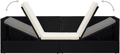 Miniatura 8 de Sofá cama de ratán, juego de sofá seccional para exteriores, muebles de mimbre para patio, patio trasero, jardín, con cojín y almohadas, color negro