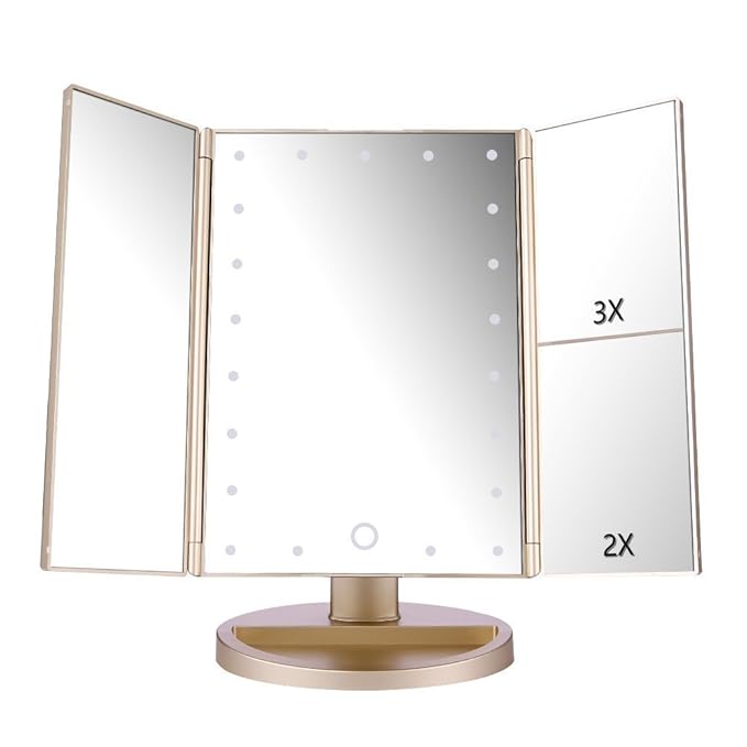 deweisn Floor Mount TriFold Lighted Vanity Mirror with 21