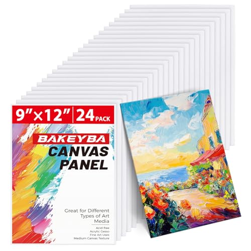 Canvas Boards 24 Pack 9x12 Inch Painting Canvas Panels 100% Cotton White Blank Art Supplies for Acrylics Oil Watercolor Tempera Paints