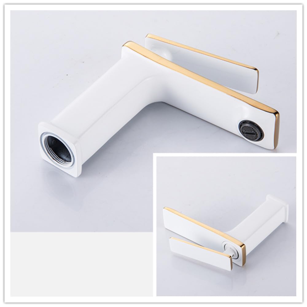 Grifo de lavabo de latón dorado blanco, grifo mezclador de lavado de agua fría y caliente para baño, grifo cromado monomando, grúa, negro