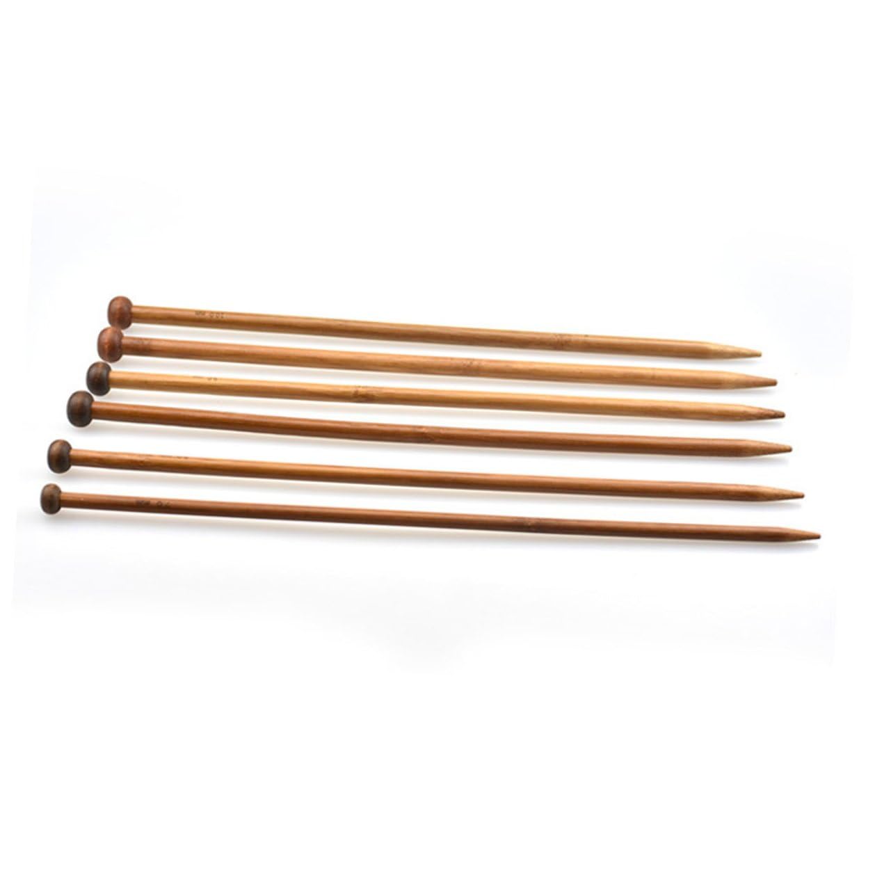 LOLIPPYY Juego de 18 Pares de Agujas de Tejer Rectas de 35 CM Sola Punta Madera de Bambú Oscura Accesorios para Tejer Suéteres Largos y Costura DIY