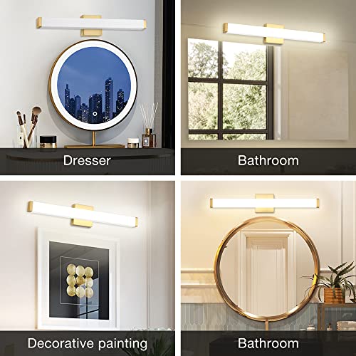 Image of Bathroom Vanity Light Brushed Nickel Square LED 24 inch 14W 4000K Natural White Light Wall Bar Lighting Fixtures Over Mirror (Metal Brass, 24in)