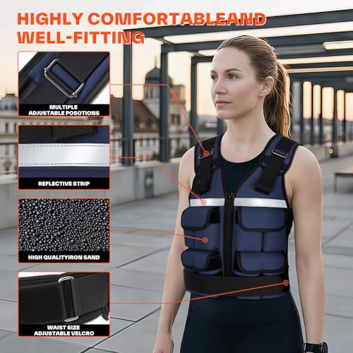 Image of Sportneer Adjustable Weighted Vest Weights: 2-18 lbs /2-42 lbs Washable Weight Vest for Walking 16 In 1 Fast Adjust Rucking Vest for Women and Men Home Gym Running Jogging Strength Training Vests