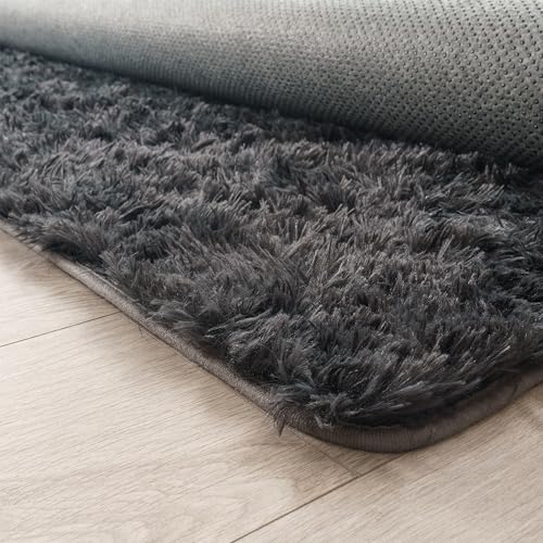Paco Home Hochflor Teppich Wohnzimmer rutschfest Fellteppich Shaggy Flauschig Weich Modern Kunstfell Fell Imitat Einfarbig, Grösse:140x200 cm, Farbe:Anthrazit - 2