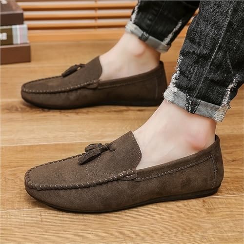 Men Moccasins Shoe Suede Vamp Vintage Business Round Toe Anti-Slip Rubber Sole Slip Resistant Block Heel Tuxedo Slip On2