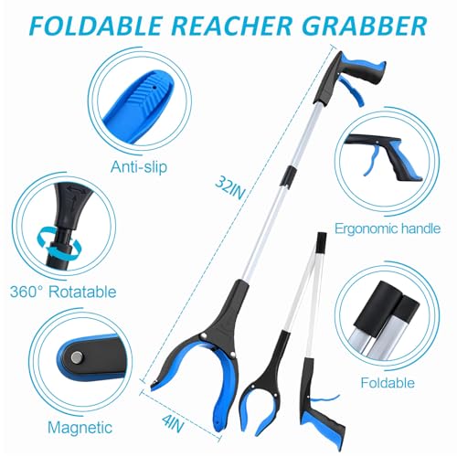 MXCOIRTP Assistive Device No Bending Kit for Elderly -Sock Aids, Foldable Reacher Grabber with 360° Rotating Jaw & Magnet, Long Shoe Horn Handle & Dressing Stick & Back Scratcher for Seniors, Disabled - Image 7