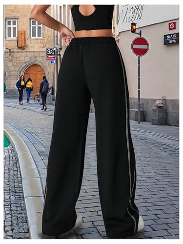 Verdusa Women's Striped Athletic Sport Pants Hip Hop Workout Straight Leg Loose Long Trousers2