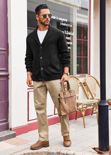 Runcati Mens Shawl Collar Cardigan Sweater Casual Button Down Winter Ribbed Chunky Knitted Sweaters4