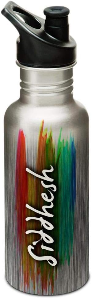 Hot Muggs® "Siddhesh" Me PaintBrush Stainless Steel Sports Cap Water Bottle, 600ml