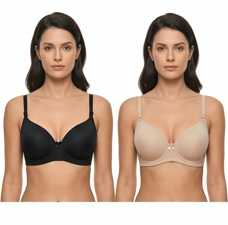 Image of Imsa Moda Women's Stretchable Lightweight Lightly Padded Full Coverage Wire Free T-Shirt Bra Combo Pack of 2