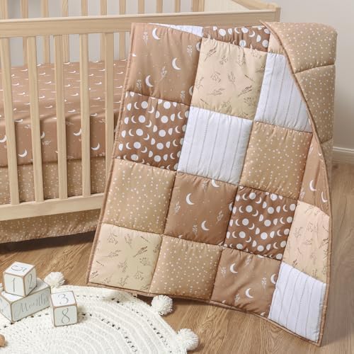 3 Pieces Tufted Crib Bedding Set With Ruffle Fringe, Beige Ruffled Comforter With Fitted Sheet And Bed Skirt , Soft And Embroidery Shabby Chic Boho Bohemian Jacquard Design For Baby Girls