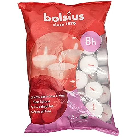 Bolsius D-light Teelichter - im Beutel - Länge Brenndauer 8 Stunden - Dekorative Haushaltkerzen - Weiß - Natürliches Pflanzenwachts - Ohne Palmöl - 45 Stück Cover