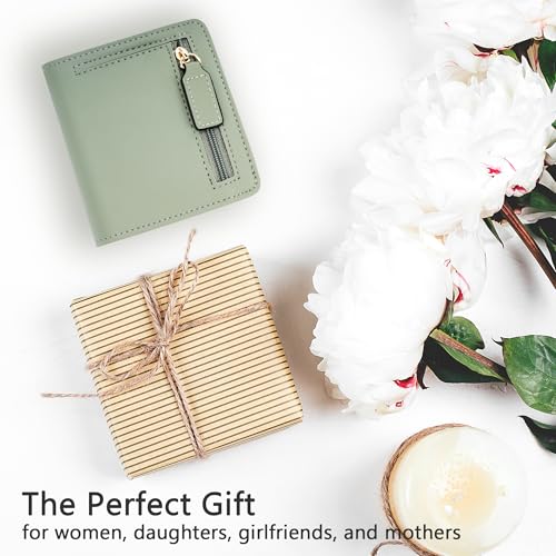 Image of Gostwo Small Wallet for Women, Slim Bifold Credit Card Holder, Compact RFID Blocking Cash Wallet, Billfolds Thin Leather Zipper Pocket, Mini Wallet Gift for Ladies Teen Girls Travel with ID Window