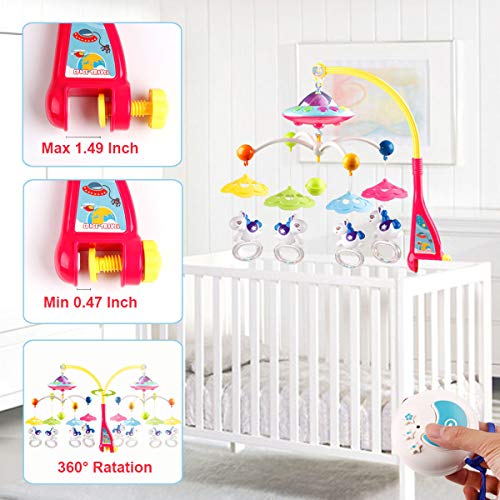 BOBXIN Baby Musical Crib Mobile with Projector,Light and 108 Melodies Music Box,Remote Control and Hanging Rattles Rotating,Gift for Newborn(with Bibs) - Thumbnail 5