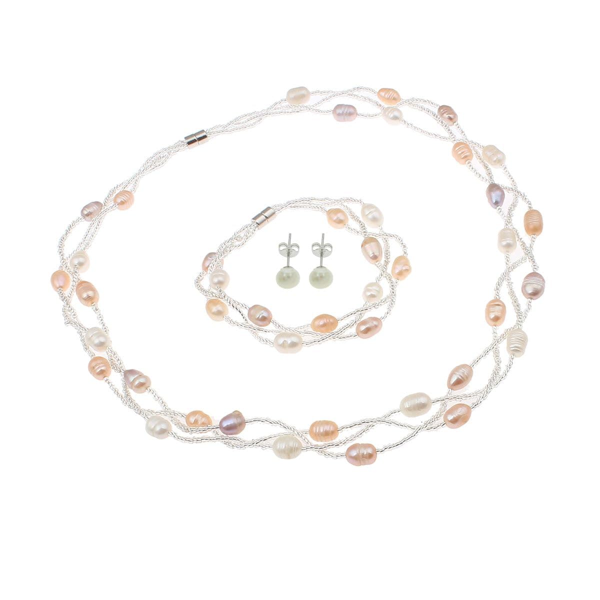Treasure Bay Parure composta da collana, bracciale e orecchini con perle d'acqua dolce naturali