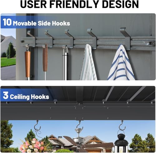 Image of 9x10FT Hardtop Grill Gazebo, Lean to Outdoor BBQ Shelter with Galvanized Steel Slanted Roof, Permanent Metal Grilling Station with Storage Shelves & Bar Platform for Patio (Gray, 9X10FT)