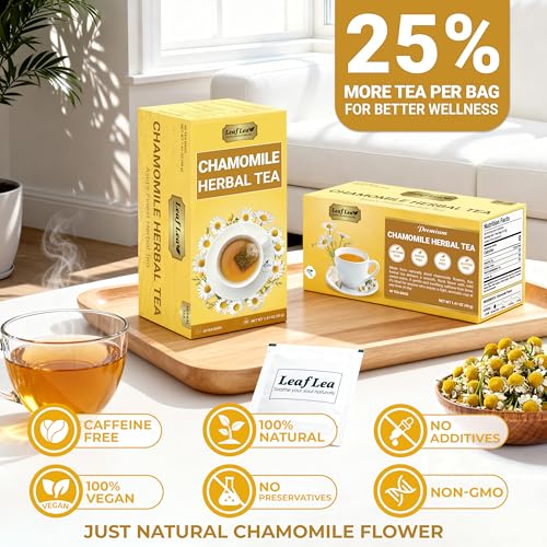 Image of LeafLea Chamomile Herbal Tea Bags, Calm Evening Routine, 80 Count