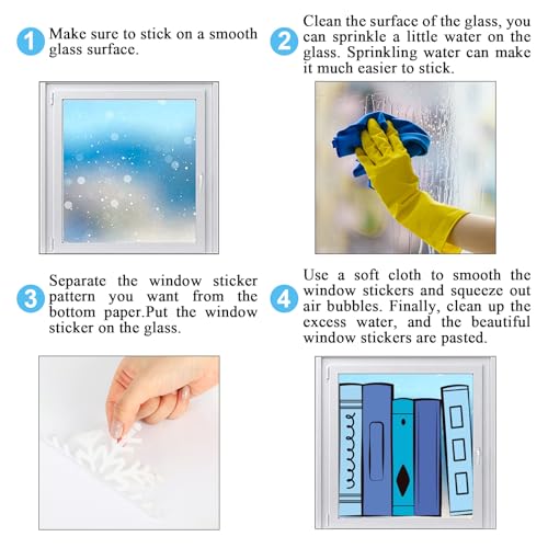 Image of Whaline 9 Sheets Back to School Window Clings Colorful Bookshelf Window Decal Rainbow Color Books Reusable Anti-Collision Glass Sticker for First Day of School Classroom Decor