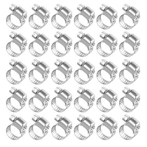 30PCS Stainless Steel Hose Clamps 1/4 to 7/16 (6-12mm) Adjustable Worm Gear Fuel Line Clamp for Plumbing Automotive And Mechanical Application