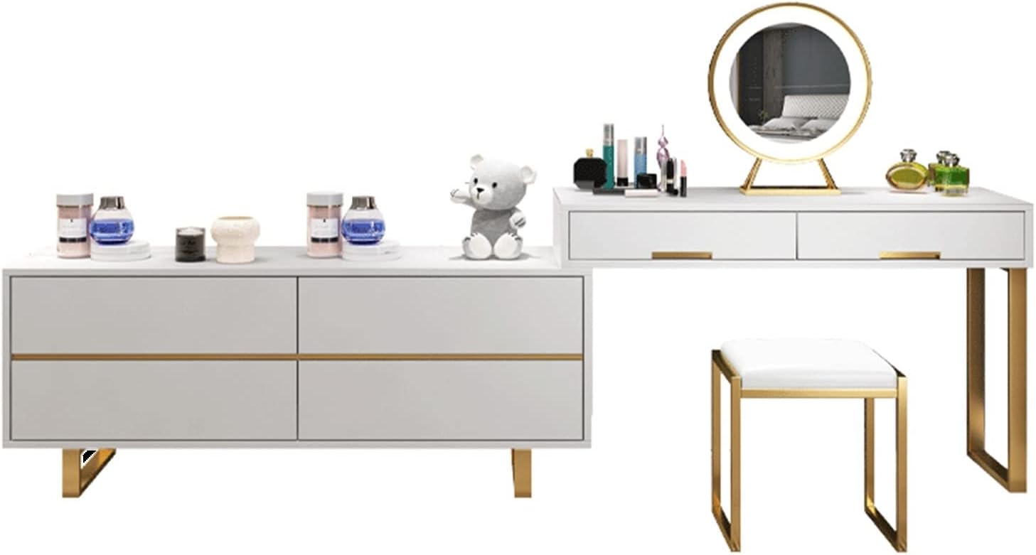 Vanity Dressing Table Set Luxury Makeup Bench with 3 Colors Led Hd Mirror,Comfortable Stool Drawers Cabinet,Modern Simple Style,for Girl's Gift (Size : 120cm) ()