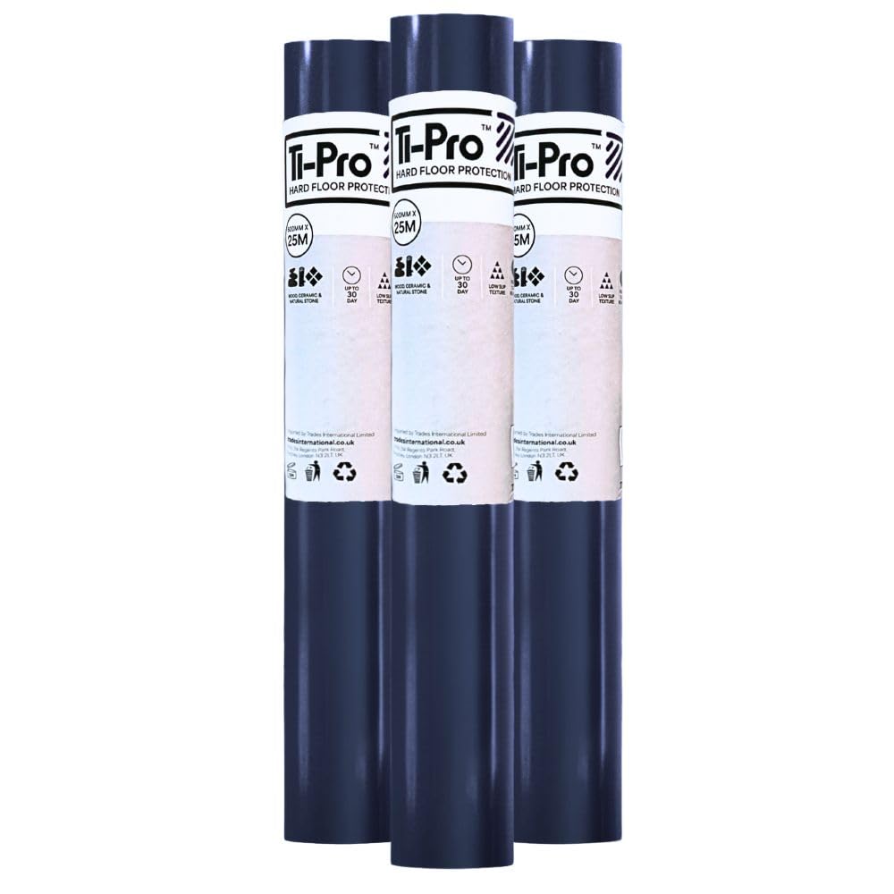 TI-Pro Blue Hard Floor Protector Film Roll 600mm x 25m - Self-Adhesive Waterproof Protective Film for Wood, Tile, Laminate | (3 Pack)