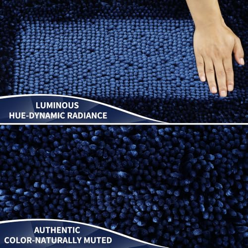 Image of Yimobra Toilet Rugs U Shaped Washable, Extra Thick Soft Absorbent Chenille Contour Bathroom Rugs for Toilet 24x20 Inch, Quick Dry Non Slip Toilet Mat for Bath Floor, Dark Blue