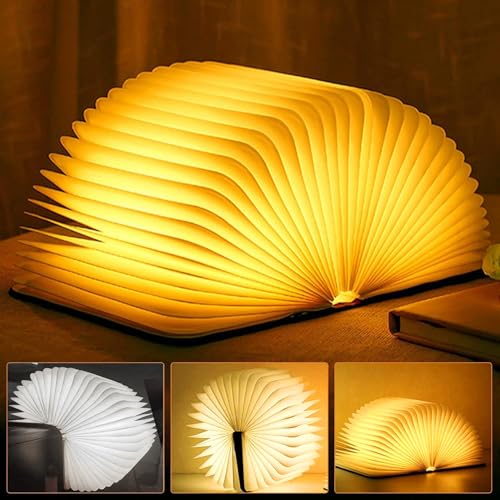 Lámpara de lectura LED, lámpara de libro plegable, luz de ambiente blanco cálido recargable por USB, lámpara de escritorio, luz nocturna, lámpara de noche para decoración interior (14 x 11 x 2,5 cm)
