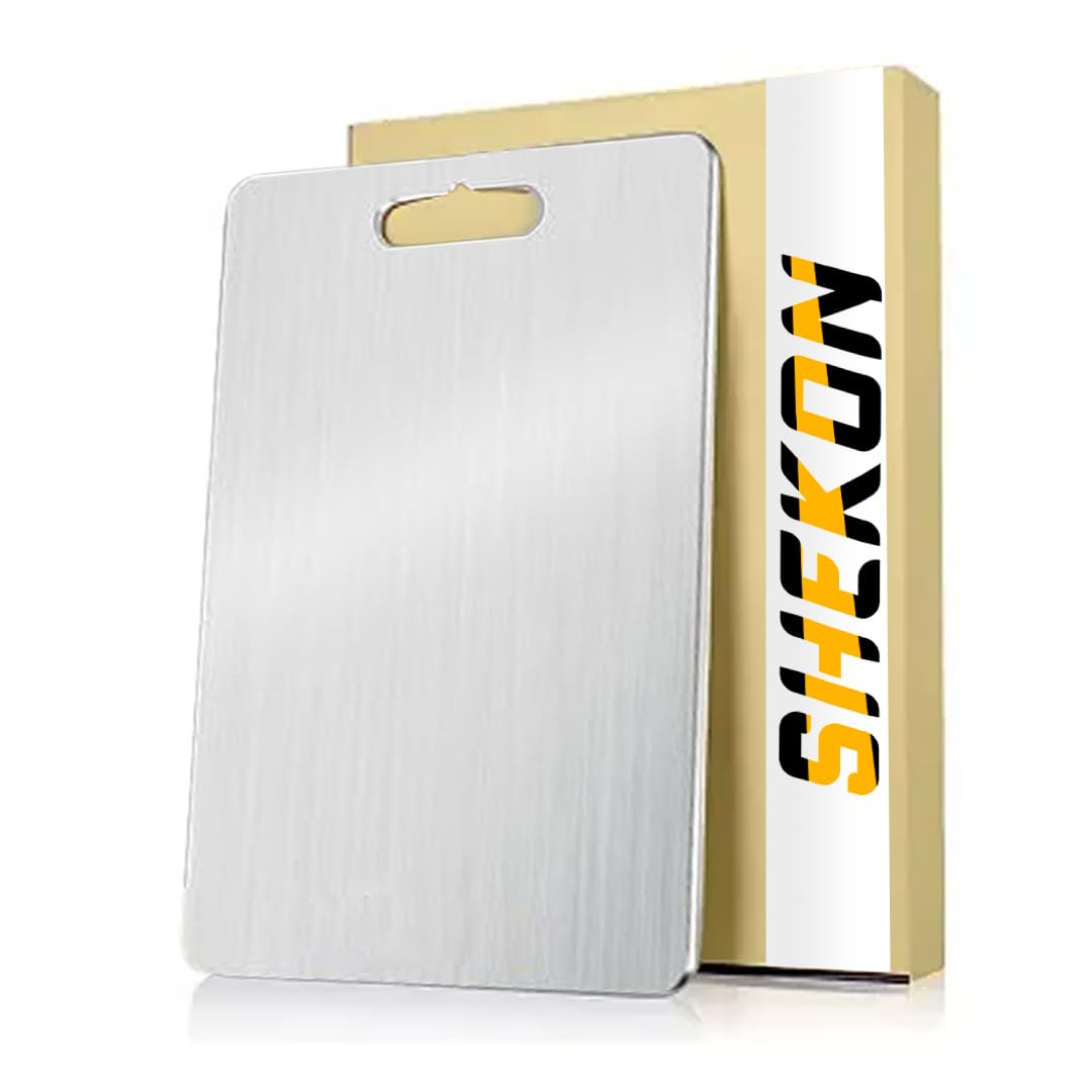 SHEKON Stainless Steel Chopping Board| Multifunctional heavy metal Kitchen Tool For Salad, Vegetable, Fruit & Meat| Slicer, dicer & Cutter Board For Cutting, Strong Safe & Durable(Medium Size:-31*22) (B0CXF51G7K) Amazon Price History, Amazon Price Tracker