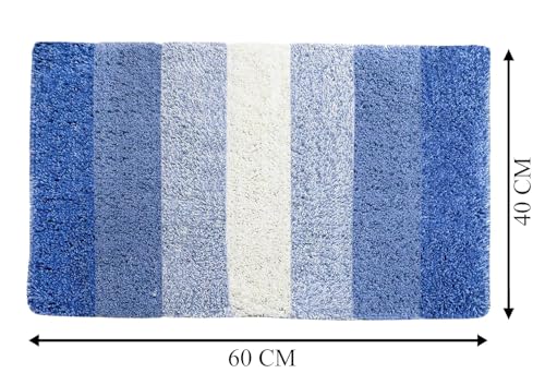 Image of THE HOME TALK Cotton Stripes Bathmats | Water Absorbent Runners | Floor Mats /Rugs for Kitchen, Bathroom | Ultra Soft Mats | Non-Slip | Pack of 2 | 40 x 60 cm | Blue