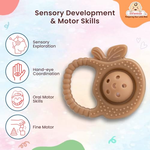 Image of Infantso Soft Rattle Silicone Teether for Baby Teething, Rattle Toy for 0-12 Months, BPA Free Silicone Soothing Baby Teether | BPA Free, Food Grade Soft & Safe Gum Relief Toy