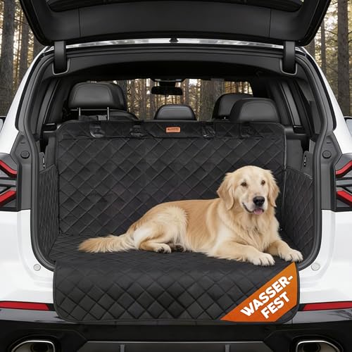 Hainberger Kofferraumschutz Hund gesteppt mit Seiten- und Ladekantenschutz Hundedecke Auto Kofferraum Wasserdicht und Kratzfest, Universal Kofferraum Schutzmatte für Hunde 174 x190cm (Schwarz)