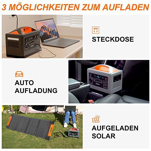 700W Tragbare Powerstation, 537.6Wh Solar Generator mit 120 W Solarpanel, 230V/700W Mobile Stromversorgung mit LiFePO4 für Urlaub auf dem Campingplatz, Outdoor-Abenteuer und... – Bild 6
