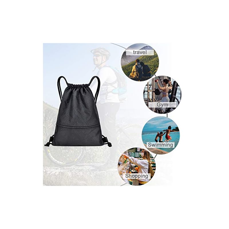 Gsogcax Drawstring Bags, 20L Waterproof Drawstring Gym Bag, Black Swimming PE Sack Drawstring Bag for School Girls Boys Backpack, Shopping Yoga School Beach Football - Image 8