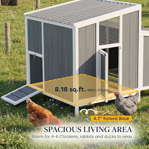 Image of PawHut Chicken Coop, Wooden Poultry Hutch for 4-6 Hens, Outdoor Hen House with Nesting Box, Weatherproof Roof and Removable Tray for Backyard, 49.2 inch x 39 inch x 40 inch, Gray