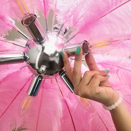 Image of Harold Electricals Modern Pink Ostrich Plumes Chandelier |Creative Feather Dulight Ceiling Pendant Light for Bedroom Living Room Dining Area Cafe Hotel Photography Prop - Bulb Included