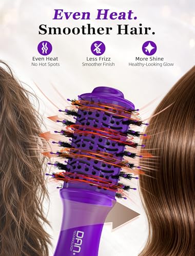 Image of Mini Travel Ceramic Blow Dryer Brush for Short to Medium Hair, 2 Inch Oval Styling Hot Air Brush with 3 Heat Settings, Lightweight Volumizing & Smoothing Tool, 120V, Purple