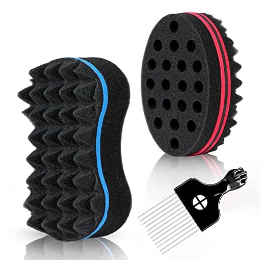 Supaze 3Pcs Hair Styling Set for All - Curl Brush, Twist Sponge for Textured Hair with Metal Pick