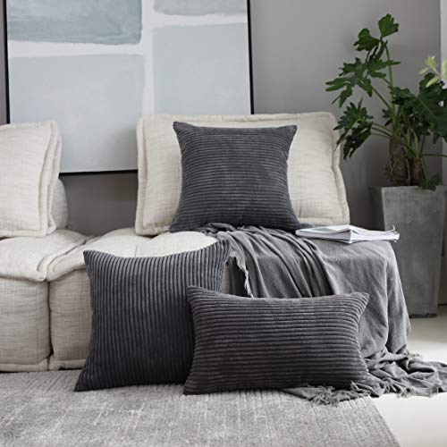 Home Brilliant 2 Packs Soft Cushion Covers Striped Velvet Throw Pillow Cases For Bed Living Room, 55X55 Cm, 22 X 22 Inch, Dark Grey #TOP6