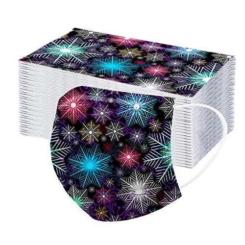 Preisvergleich Produktbild RUDOSE 50 Stück Weihnachten Mundschutz Einweg, Christmas Druck Mund und Nasenschutz, Dreischichtig Staubdicht Atmungsaktiv Bandana Halstuch Multifunktiontuch Unisex Erwachsene