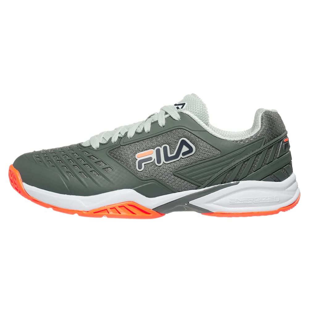 Fila Men's Lightweight Durable Axilus 2 Energized Tennis Shoes Hiking, Agave Green/White/Shocking Orange, 7.5
