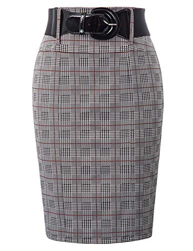 Belle Poque Knee Length Skirts for Women Tummy Control Cocktail Party Skirt, Grid-2, Medium