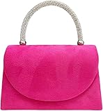 LeahWard Women's Faux Suede Clutch Bag Party Wedding Top Handle Handbag Purse Gift (Fuchsia Suede)