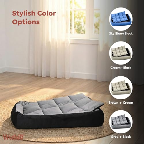 Image of Reversible Rectangle Dog Bed | Medium 60 X 75 Cm Pet Bed for Dogs and Cats | Premium Velvet, Washable Fabric | Soft Sofa-Style Bed for Dog with Thick 15 Cm Insert | Black & Grey