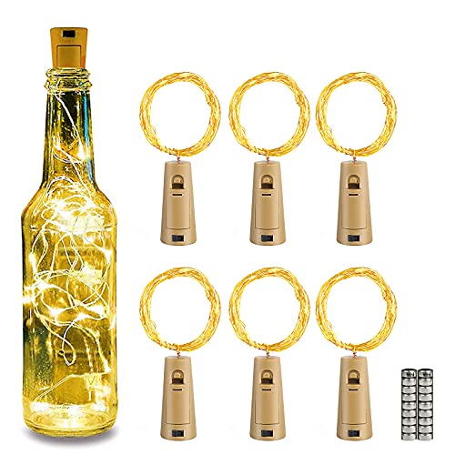 (6 Stück)Flaschenlicht 2M 20 LED Lichterkette mit Batterie Kupferdraht Weinflasche Lichter für Flasche DIY innen Party Weihnachten Halloween Hochzeit Urlaub Zimmer Deko (Warmweiß) Cover
